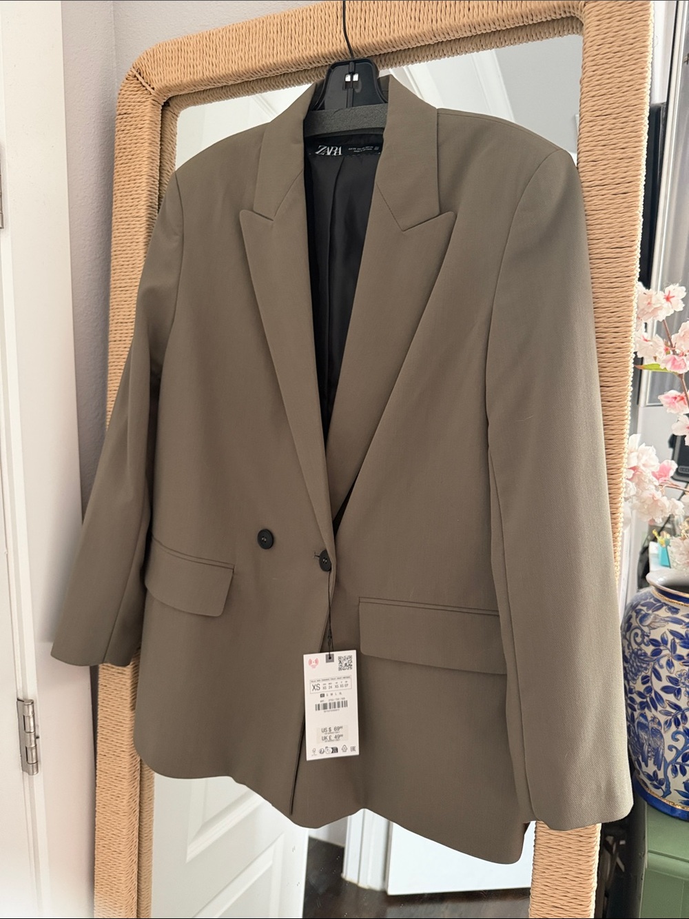 Zara Olive Green/Brown Oversized Double-Breasted Blazer XS